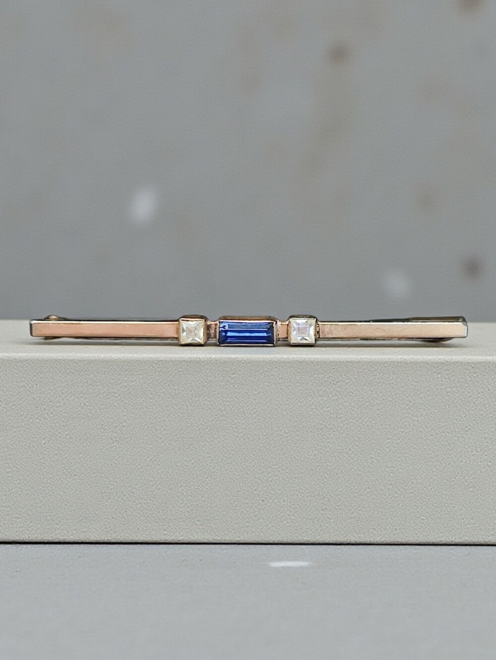 Antique Gold filled Blue Sapphire Bar Pin